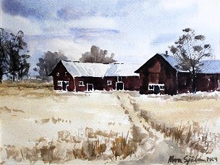Akvarell, Landsbygd, av Moa Sjöblom.
