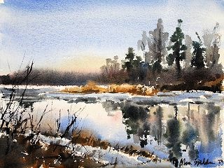 Akvarell, Väddö kanal, av Moa Sjöblom.
