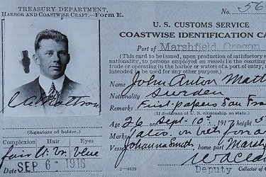 Coastwise Identification card, John Anton Mattson.