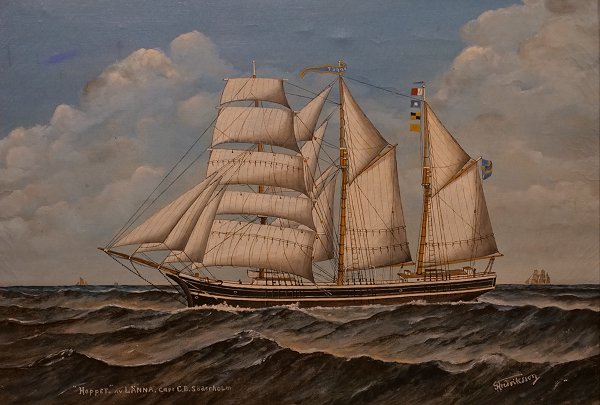 Fartygsporträtt, Hoppet av Länna. Oljemålning av konstnären Gustav Fredriksson.